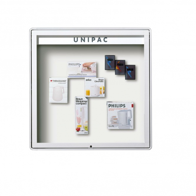 Info-Wandvitrine, 107 cm hoch, 182x6,5 cm (B/T), Rückwand Stahl weiß, 